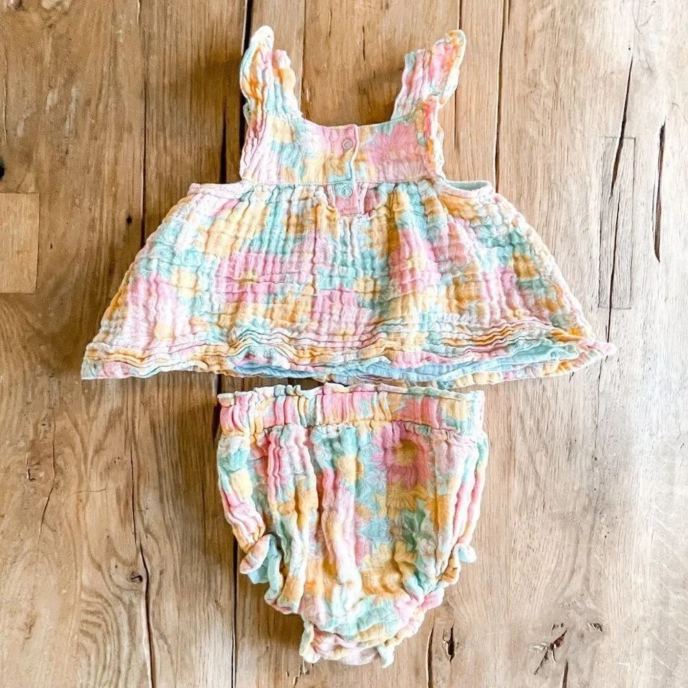 Angel Dear Garden Flower Sundress with Matching Bloomers Size 6-12M